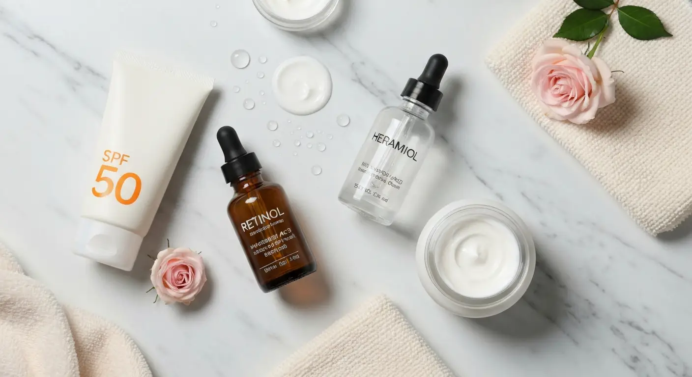 Kosmetyki do pielęgnacji cery dojrzałej: SPF, serum z retinolem i krem z ceramidami