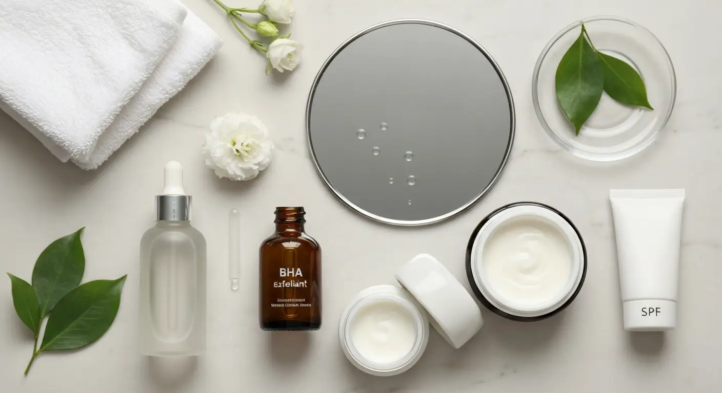 Kosmetyki do pielęgnacji cery tłustej: żel, serum z niacynamidem, BHA, lekki krem i SPF