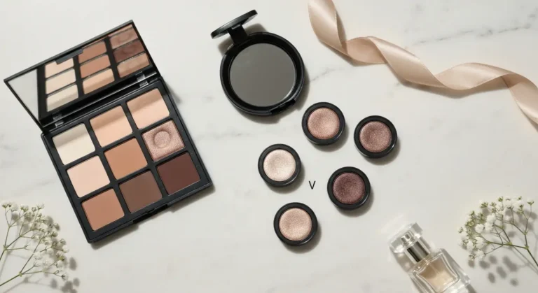 Paleta neutralnych cieni i pojedyncze wkłady w odcieniach beżu, taupe, brązu i szampańskiego blasku